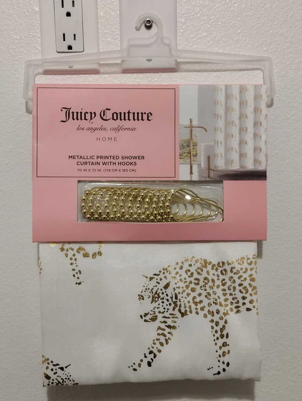 JUICY COUTURE SHOWER CURTAIN WITH HOOKS 70 X 72 JC LEOPARD  SHOWER CURTAIN NEW